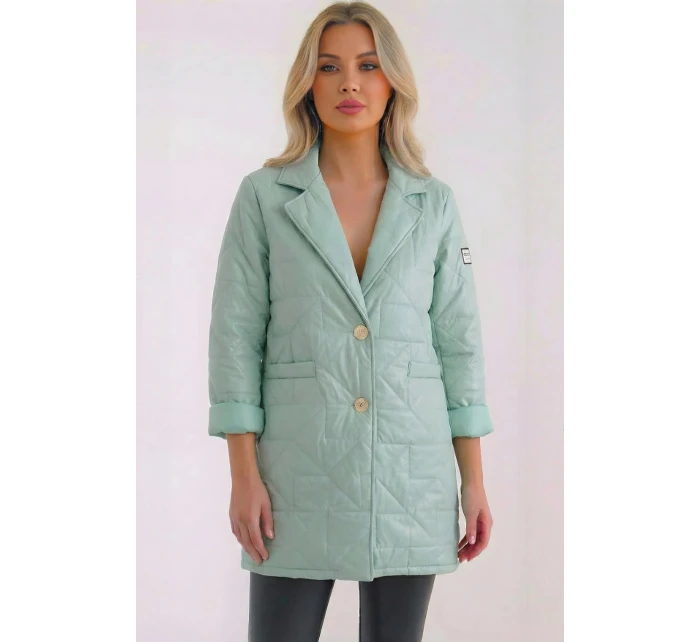 Dámská bunda Plus Size prošívaná s ozdobnými knoflíky a límcem tmavě mátová Dámská bunda Plus Size prošívaná s ozdobnými knoflíky a límcem tmavě mátová