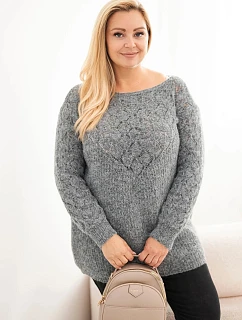 Dámský svetr Plus Size z pleteniny model 22394965 s dlouhým rukávem grafitová - K-Fashion