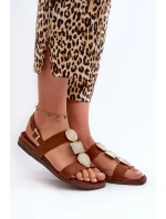 Dámské Ploché Sandály S Ozdobami Sergio Leone SK072H Hnědé Dámské Ploché Sandály S Ozdobami Sergio Leone SK072H Hnědé