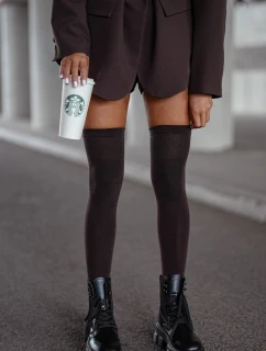 Dámské bavlněné hladké hnědé podkolenky