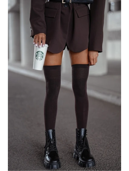 Dámské bavlněné hladké hnědé podkolenky