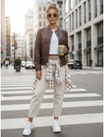 Hnědá dámská kožená bunda FashionStreet TY5540