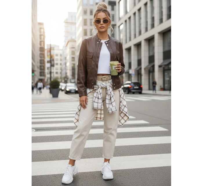 Hnědá dámská kožená bunda FashionStreet TY5540