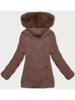 Dámská zimní plus size bunda v čokoládové barvě s kapucí model 21248349 - S'WEST