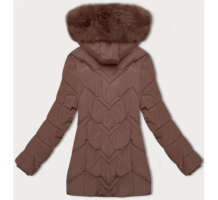 Dámská zimní plus size bunda v čokoládové barvě s kapucí model 21248349 - S'WEST