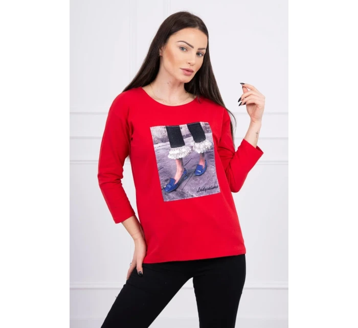 3D grafická halenka se zirkony červená