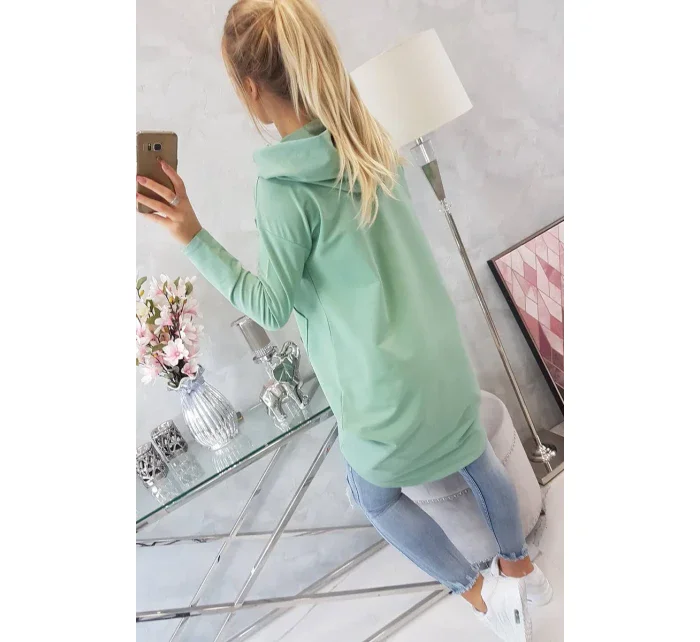 Mikina s kapucí s dlouhým zadním dílem tmavě mátová