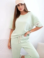 Dámský viskózový komplet s krátkým rukávem a nohavicemi světle mátová