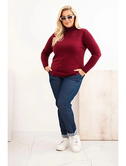 Dámský svetr Plus Size z viskózy klasického střihu bordový Dámský svetr Plus Size z viskózy klasického střihu bordový