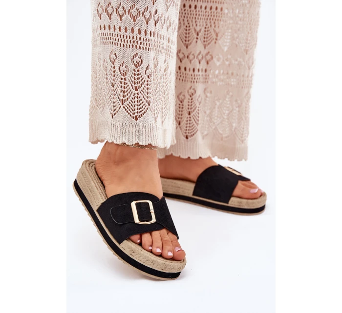 Dámské Sandały Na Platformě Se Zlatou Přezkou Černé model 21702342 - Boto Dámské Sandały Na Platformě Se Zlatou Přezkou Černé model 21702342 - Boto