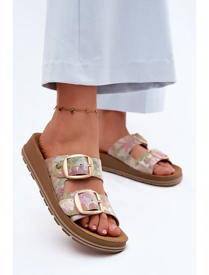 Kožené vzorované pantofle s řemínky Maciejka P7537-39 Multikolor