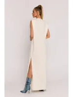 M790 Maxi šaty s vycpávkami na ramenou - krémové