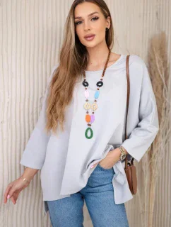Oversize halenka s náhrdelníkem máslová látka šedý