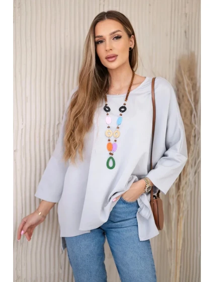 Oversize halenka s náhrdelníkem máslová látka šedý