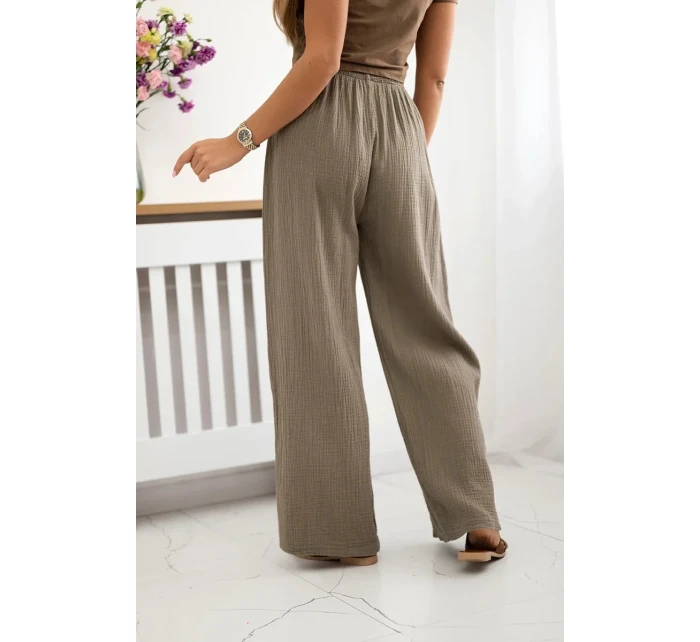 Mušelínové kalhoty se širokou nohavicí fango