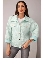 Dámská jarní prošívaná bunda s květinovým vzorem světle mátová