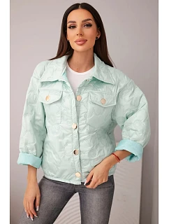 Dámská jarní prošívaná bunda s květinovým vzorem světle mátová