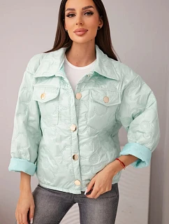 Dámská jarní prošívaná bunda s květinovým vzorem světle mátová