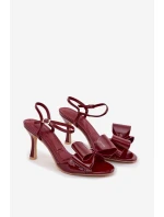 Lakované sandály na podpatku s mašlí Bordó Noliva Lakované sandály na podpatku s mašlí Bordó Noliva