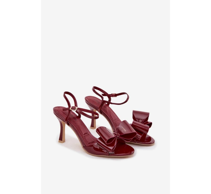 Lakované sandály na podpatku s mašlí Bordó Noliva Lakované sandály na podpatku s mašlí Bordó Noliva