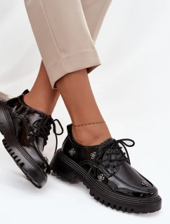 Dámské lakované kožené polobotky s připínacími doplňky Artiker – černé