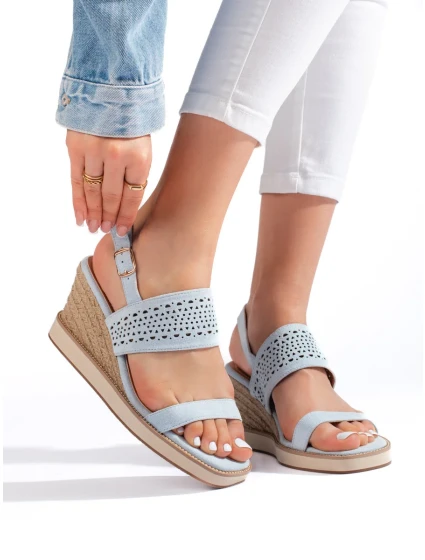 Designové modré sandály dámské na klínku Designové modré sandály dámské na klínku