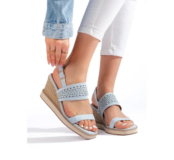 Designové modré sandály dámské na klínku Designové modré sandály dámské na klínku