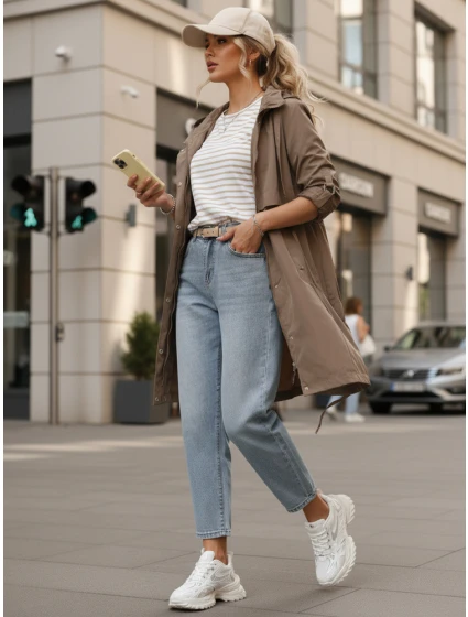 Dámská přechodná bunda parka tmavě béžová FashionStreet TY5558 Dámská přechodná bunda parka tmavě béžová FashionStreet TY5558