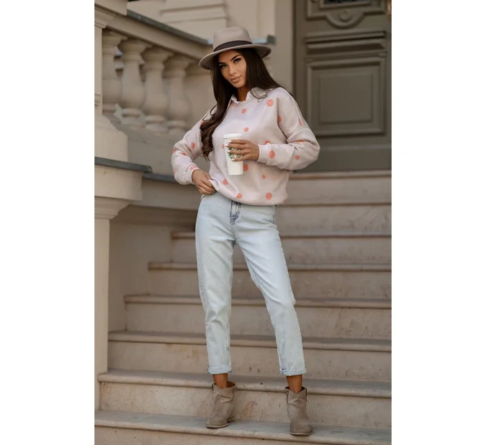 Oranžová dámská bavlněná mikina s puntíky (784)