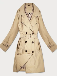 Płaszcz damski typu trencz z paskiem Goodlookin jasny beżowy (KK60417-3#)