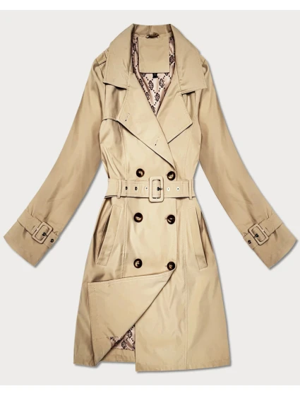 Płaszcz damski typu trencz z paskiem Goodlookin jasny beżowy (KK60417-3#)