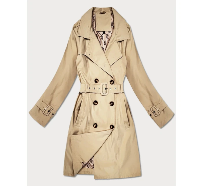 Płaszcz damski typu trencz z paskiem Goodlookin jasny beżowy (KK60417-3#)