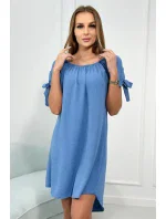 Šaty vázané na rukávech tmavý denim Šaty vázané na rukávech tmavý denim