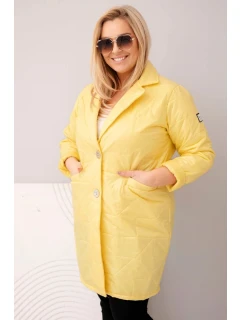 Dámská bunda Plus Size prošívaná s ozdobnými knoflíky a límcem žlutá