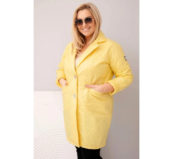 Dámská bunda Plus Size prošívaná s ozdobnými knoflíky a límcem žlutá