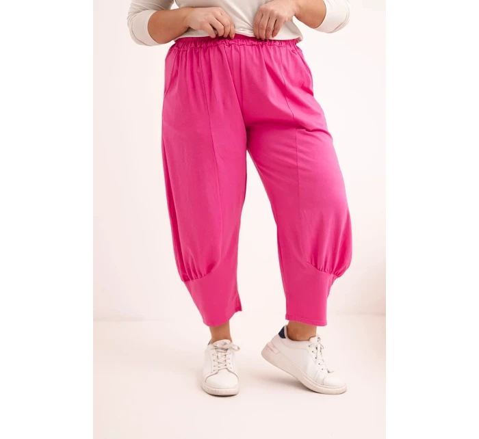 Dámské kalhoty Plus Size s nízkým sedem a gumou v pase růžové