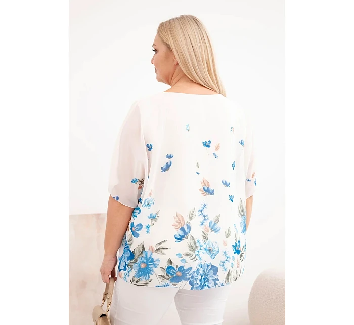 Dámská halenka Plus Size s krátkým rukávem a květinovým potiskem modrá