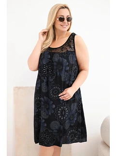 Dámské šaty Plus Size z viskózy s květinovým vzorem a krajkovým výstřihem černá
