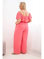 Dámský overal Plus Size s volánem a krátkým rukávem růžový Dámský overal Plus Size s volánem a krátkým rukávem růžový