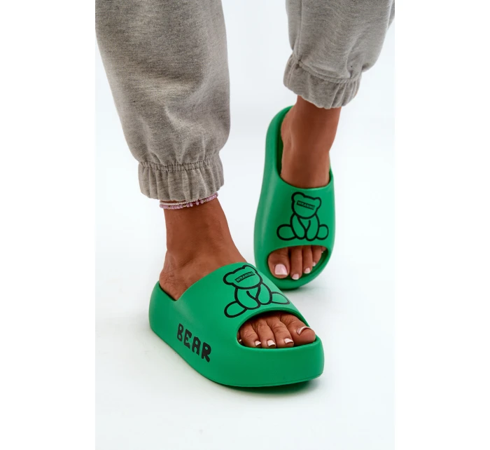 Dámské pěnové žabky na masivní podrážce s medvídkem Zelené model 21665955 - Boto