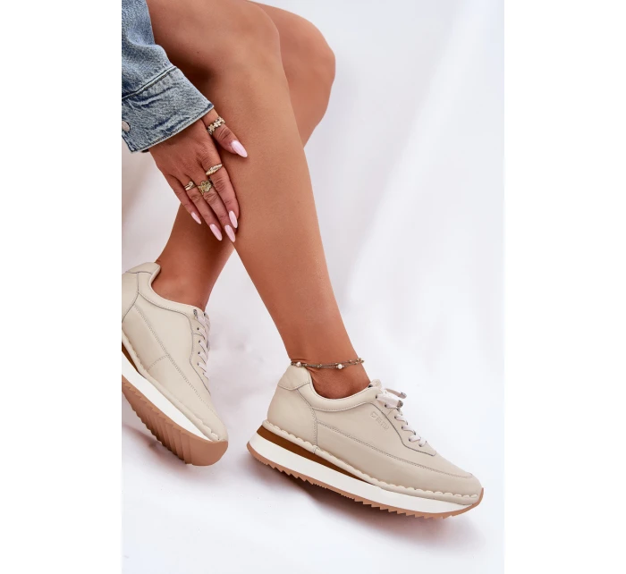 Kožené Dámské Tenisky Na Platformě Big Star RR274A334 Béžové Kožené Dámské Tenisky Na Platformě Big Star RR274A334 Béžové