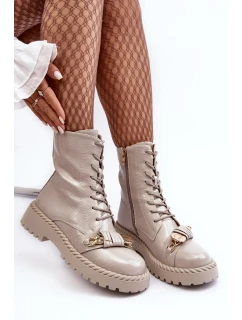 Dámské patentované pracovní boty s dekorací D&A světle šedá