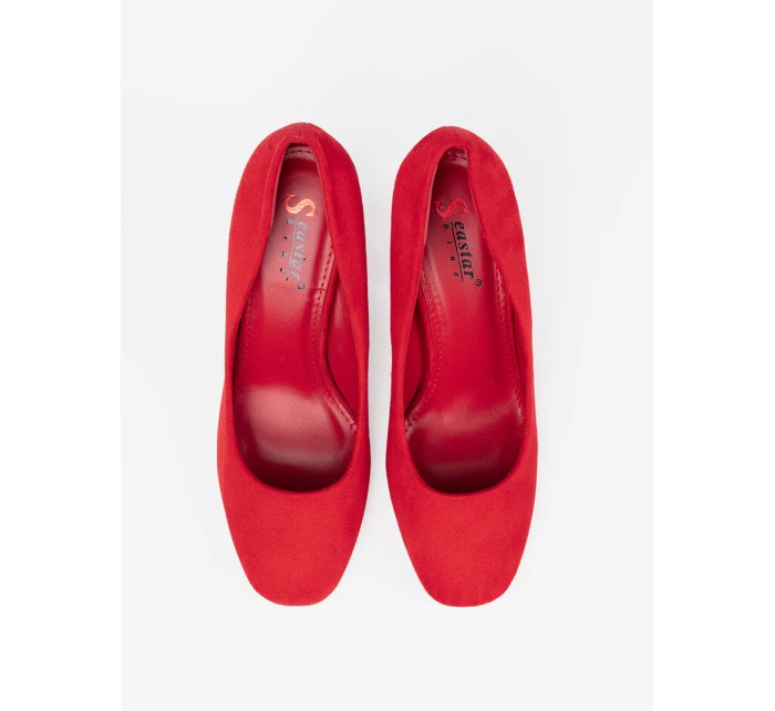 Designové dámské  lodičky červené na širokém podpatku