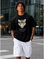 Pánské tričko oversize s tygřím potiskem černé FashionStreet NX1011R