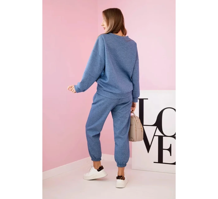 Komplet teplákové + kalhoty máslová látka denim melír Komplet teplákové + kalhoty máslová látka denim melír
