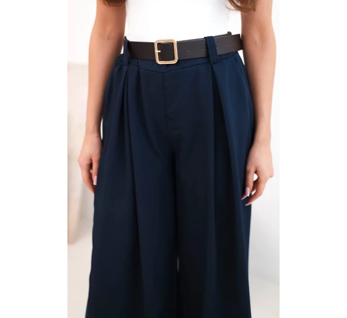 Dámské kalhoty s širokými nohavicemi a páskem model 21893629 - K-Fashion Dámské kalhoty s širokými nohavicemi a páskem model 21893629 - K-Fashion