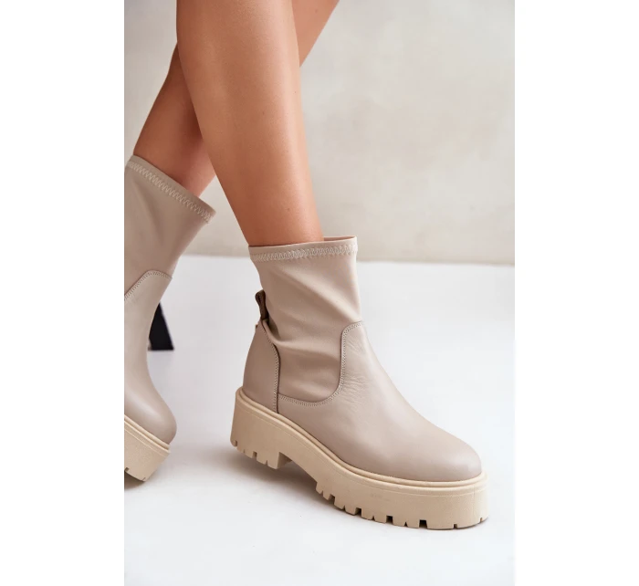 Dámské boty na z přírodní kůže béžové model 21673000 - Zazoo