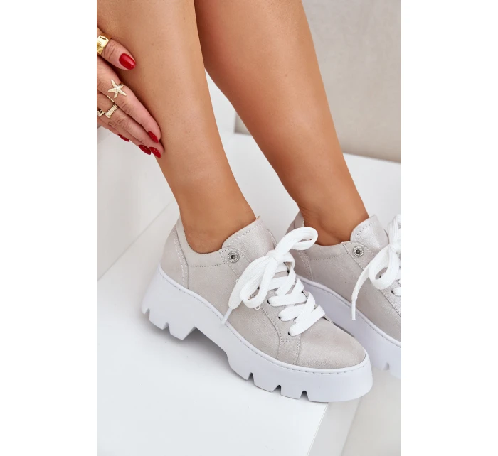 Tenisky Sportovní Boty Na Platformě model 21683579 Stříbrné - CheBello Tenisky Sportovní Boty Na Platformě model 21683579 Stříbrné - CheBello