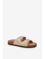 Materiálové pantofle na korkové podrážce s přezkami žluté Atera Materiálové pantofle na korkové podrážce s přezkami žluté Atera