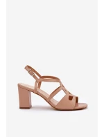 Dámské sandály na sloupkovém podpatku béžové Sergio Leone SK884 Dámské sandály na sloupkovém podpatku béžové Sergio Leone SK884